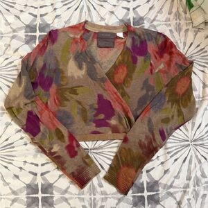 Anthropologie Floral Wrap Cropped Sweater